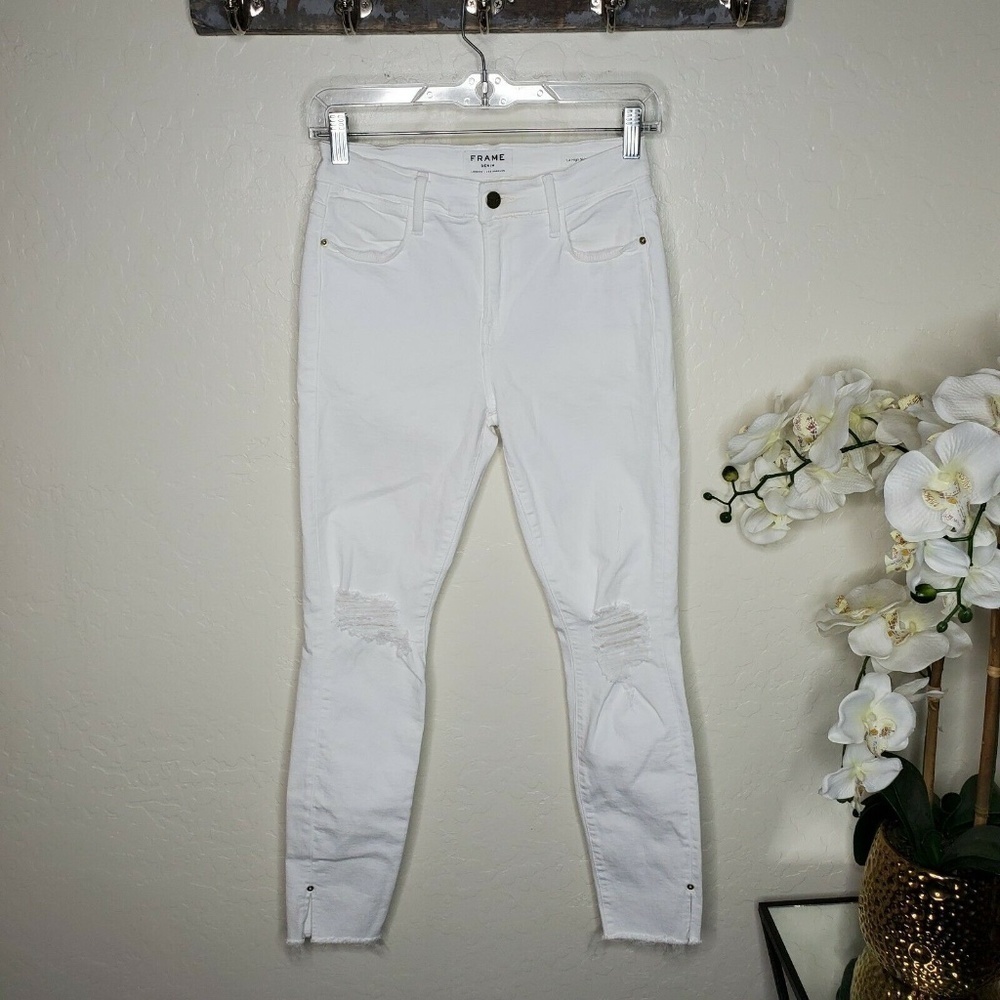 Le High Skinny Crop Slit Rivet Blanc Transit Jeans - Picture 5 of 12